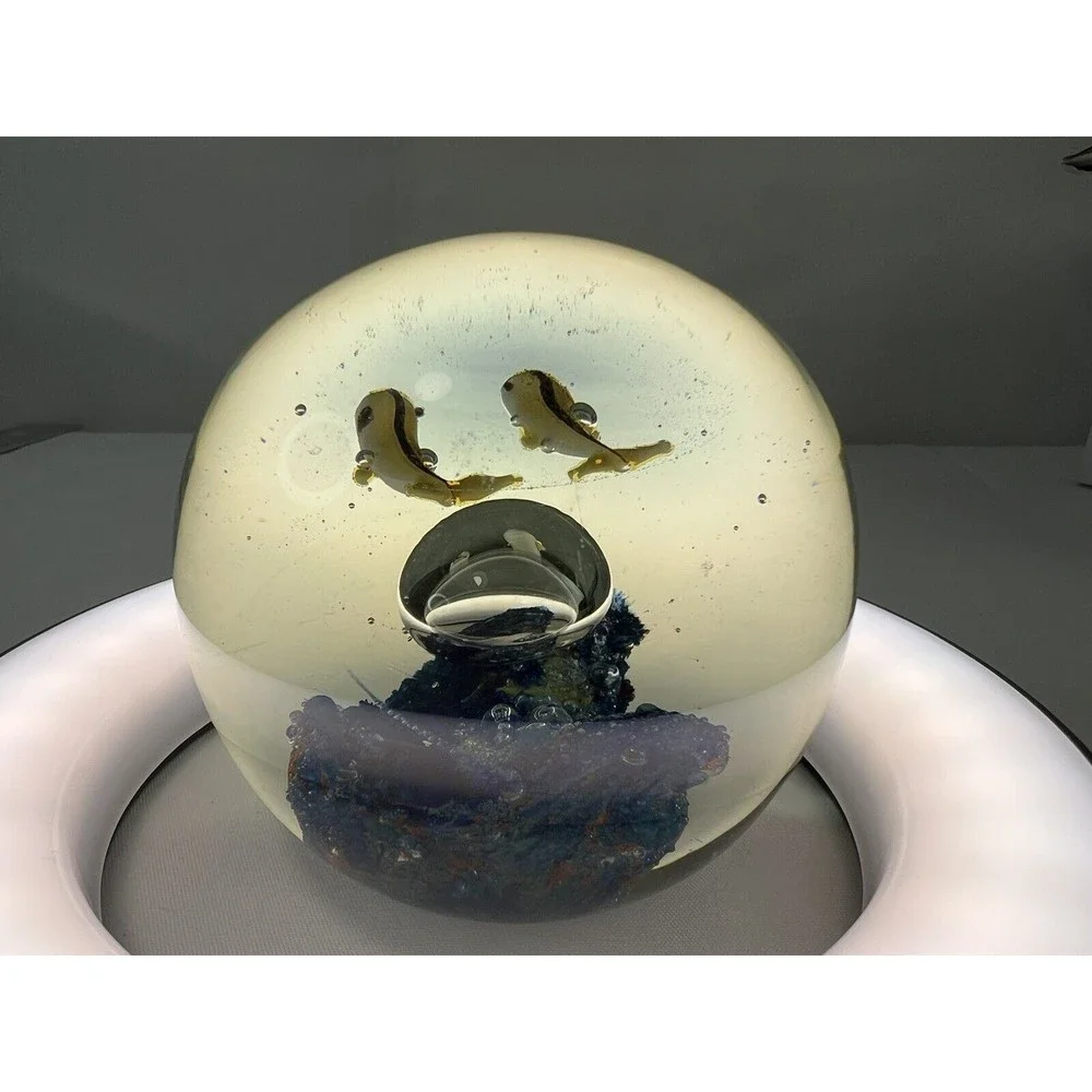 Vtg‎ Paperweight Clear Ball Collectible Creations Fish Ocean Scenery Decor